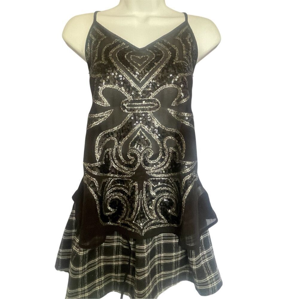 Express Racer Back Sheer Tank with Sequin Hearts Corporate Goth